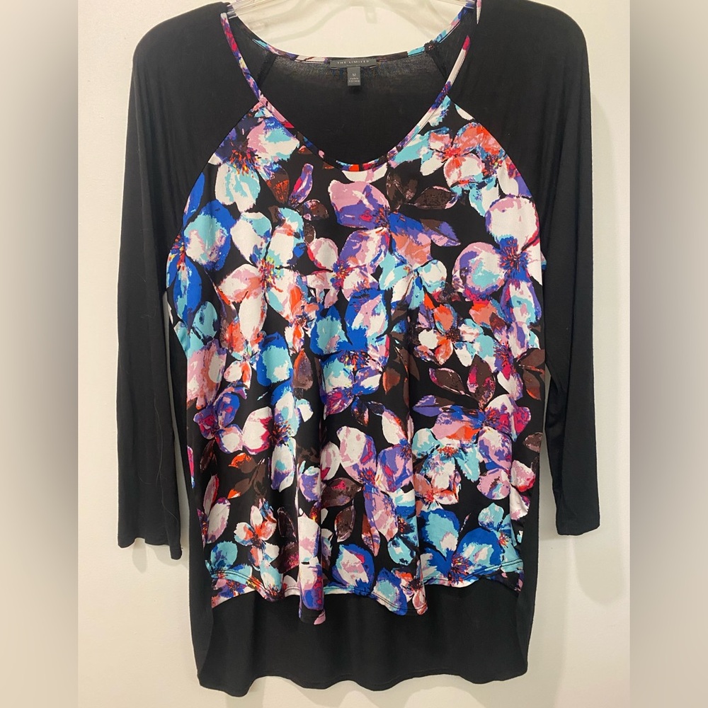 The Limited Black and Blue Graphic 3/4 Sleeve Blouse